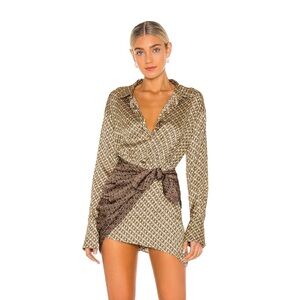 L'Academie The Kamille Mini Dress in Tan & Brown Chain